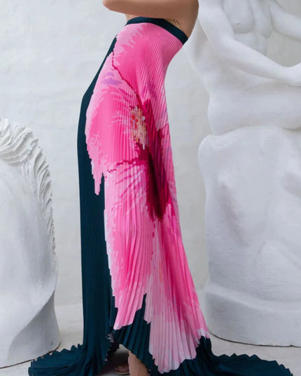Pleated Printed Tube Floor Length Dress