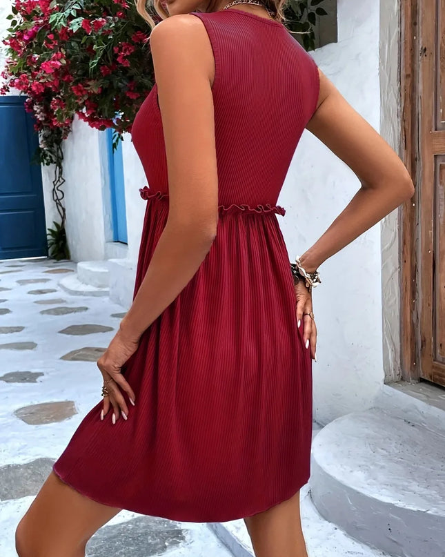 Frill Round Neck Sleeveless Mini Dress