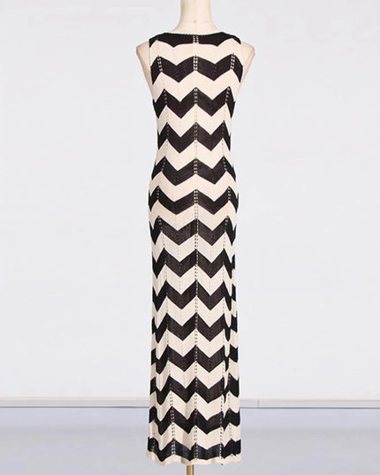 Tie Front Chevron Striped Maxi Dress