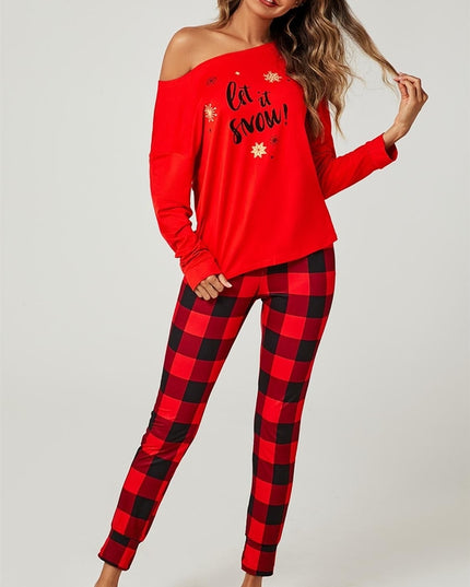 Let It Snow* Christmas Long Sleeve Sweatshirt Top & Trousers Co Ord in Red