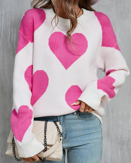 Angel Wings Contrast Heart Dropped Shoulder Long Sleeve Sweater White