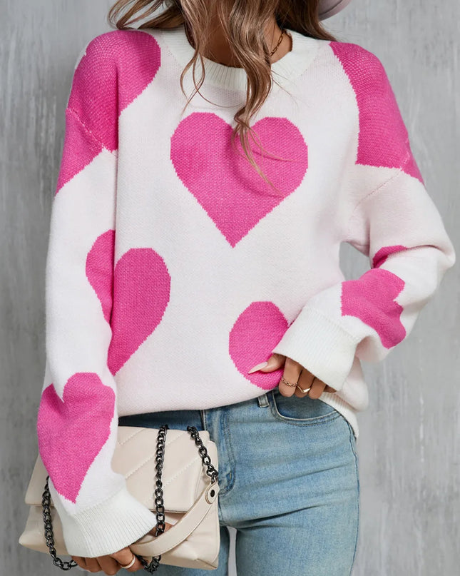 Angel Wings Contrast Heart Dropped Shoulder Long Sleeve Sweater White