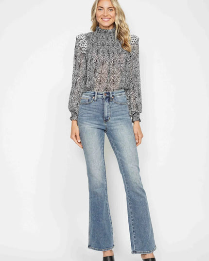 Judy Blue Full Size Tummy Control Back Embroidered Pocketed Bootcut Jeans Plus Size