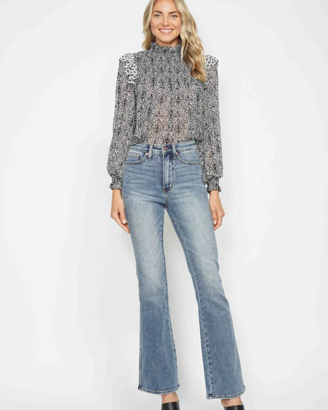 Judy Blue Full Size Tummy Control Back Embroidered Pocketed Bootcut Jeans Plus Size