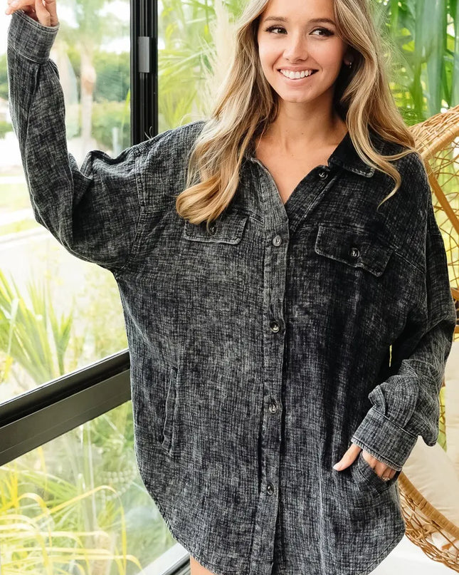 BiBi Vintage Washed Wrinkle Gauze Shacket