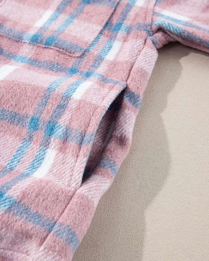 Plaid Collared Neck Flap Pockets Shacket