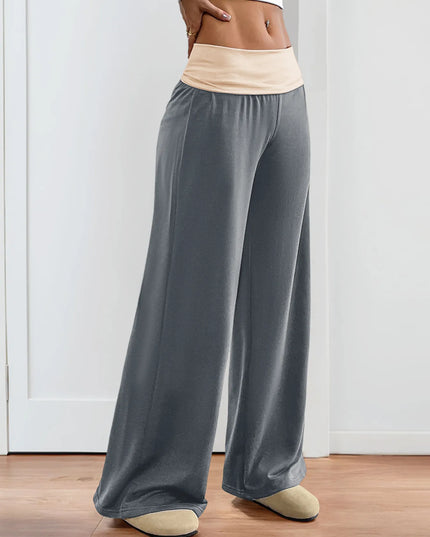 Contrast Waistband Wide Leg Pants