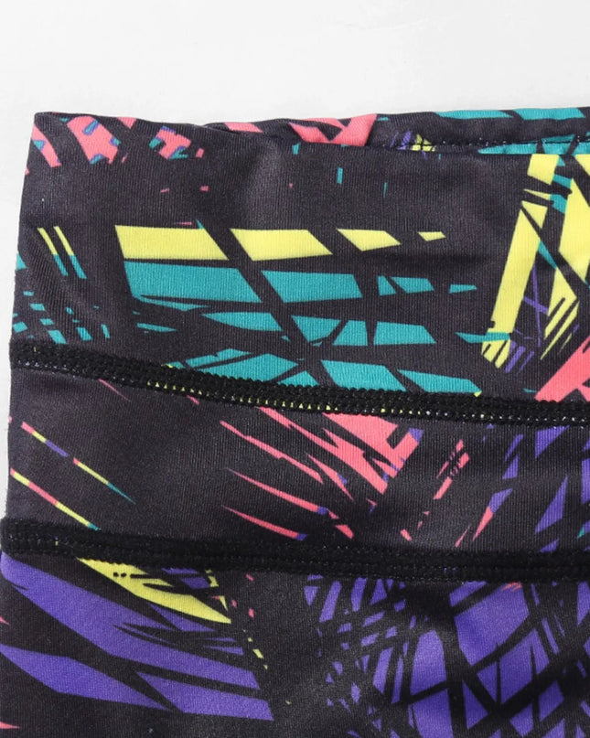 Printed Wide Waistband Active Leggings with Stirrups 