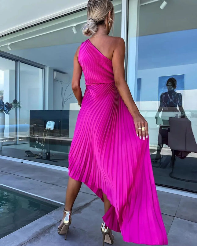 Full Size Single Shoulder Pleated Midi Dress Plus Size 