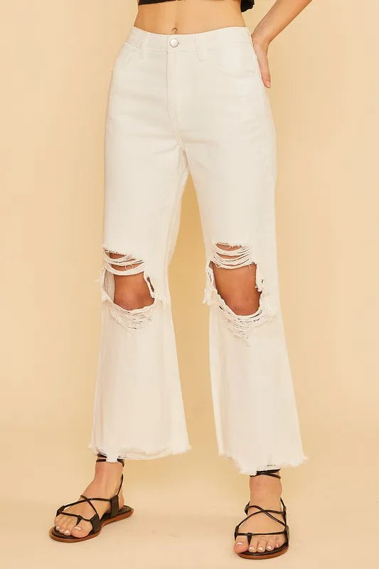 Annie Wear Distressed Raw Hem Jeans White