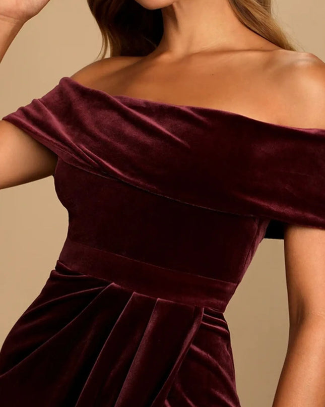 Off-Shoulder Wrap Dress with Side Slit