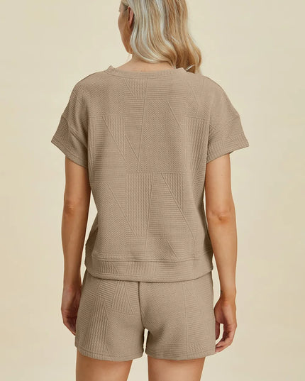 Double Take Full Size Texture Short Sleeve Top and Shorts Set