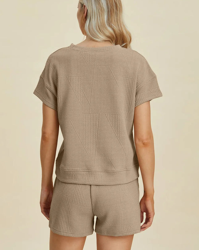 Double Take Full Size Texture Short Sleeve Top and Shorts Set