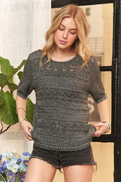 ADORA Lightweight Lurex Sweater Knit Top BLACK