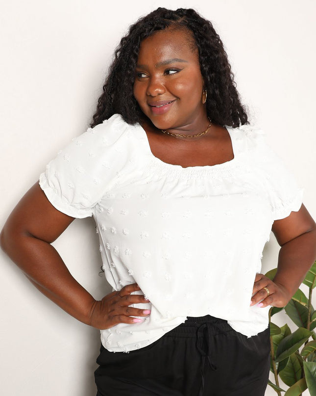 Mandy Swiss Dot Puff Sleeve Square Neck Blouse