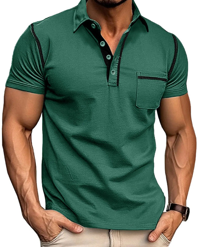 Men's Classic Polo Shirt with Contrast Stitching Dark Green