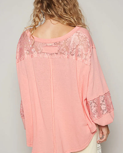 POL V-Neck Long Sleeve T-Shirt with Lace Detail 