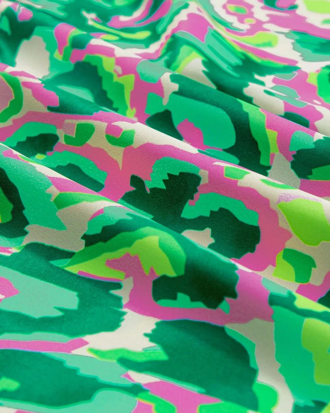 Abstract Print Ruffled Trim Tie Neck Top