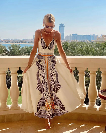 Printed V-Neck Cami Dress 