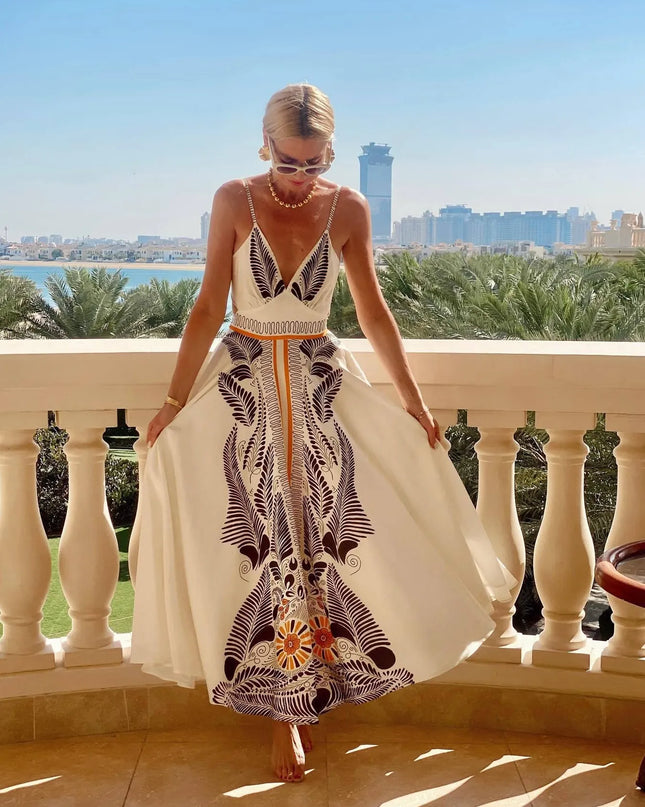 Printed V-Neck Cami Dress 