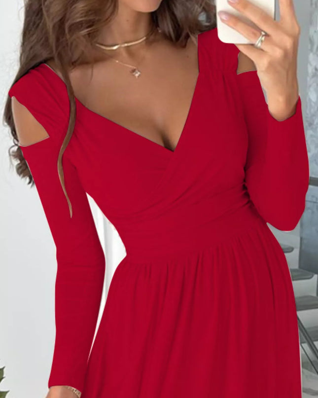 Slit Surplice Cold Shoulder Maxi Dress