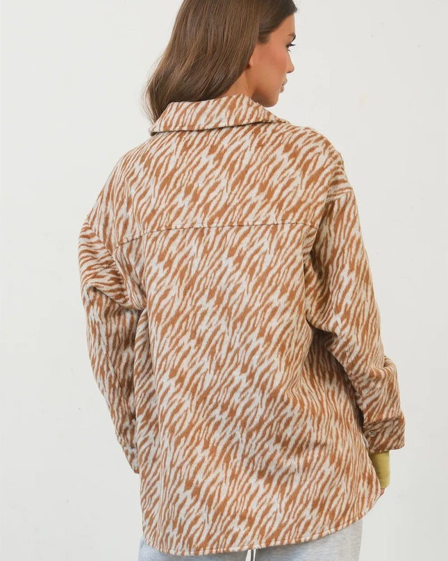 HYFVE Zebra Print Snap Down Long Sleeve Shacket