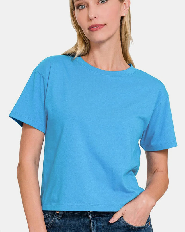 Zenana Round Neck Short Sleeve Cropped T-Shirt