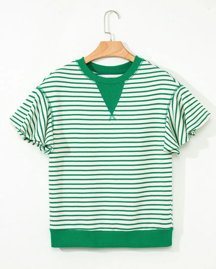 Striped Flounce Sleeve Casual Blouse