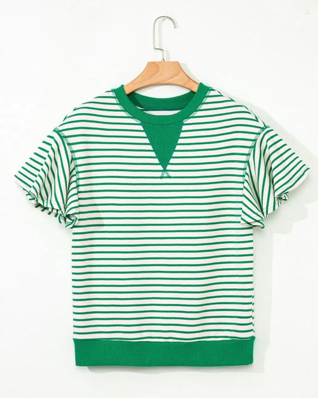 Striped Flounce Sleeve Casual Blouse