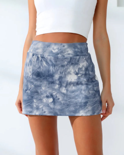 Quick-Dry Tie-Dye Wide Waistband Active Tennis Skirt 