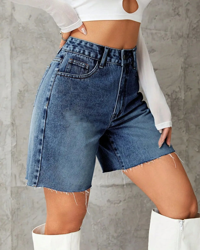 Frayed Hem Denim Shorts 