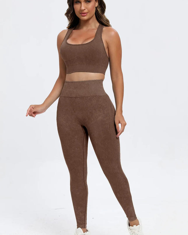 3 Piece Washed Square Neck Wide Strap Active Set 