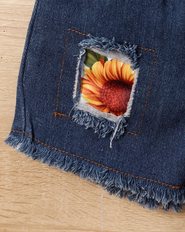 Children's Sunflower Ruffled Short Sleeve Top and Shorts Set