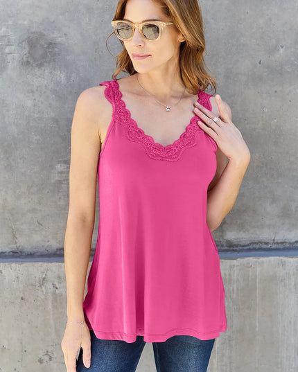 Basic Bae Full Size Lace Detail V-Neck Cutout Cami Pink