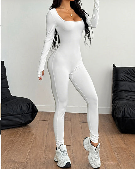 Square Neck Long Sleeve Active Jumpsuit