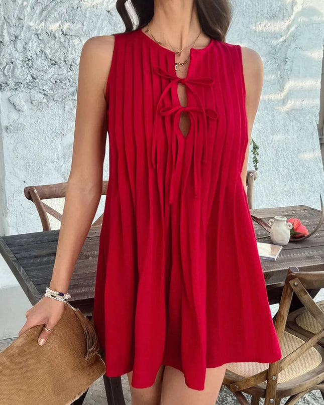 Devine Pleated Sleeveless Mini Dress Scarlet