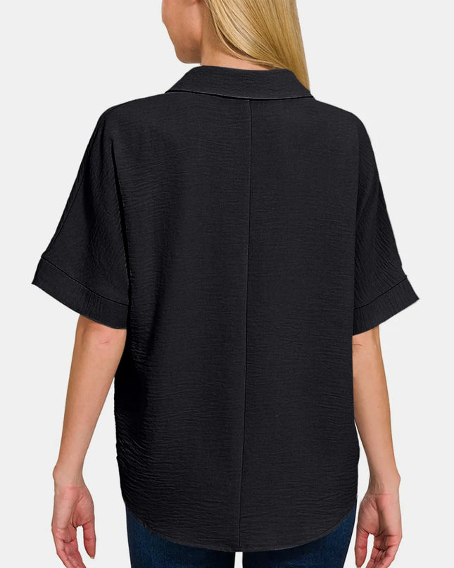 Zenana Full Size Texture Collared Neck Short Sleeve Top