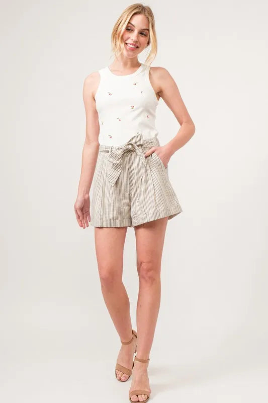 And The Why Linen Blend Striped Flowy Shorts