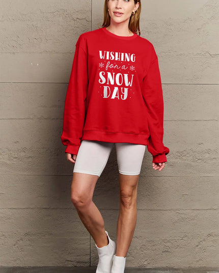 Simply Love Full Size WISHING FOR A SNOW DAY Round Neck Sweatshirt