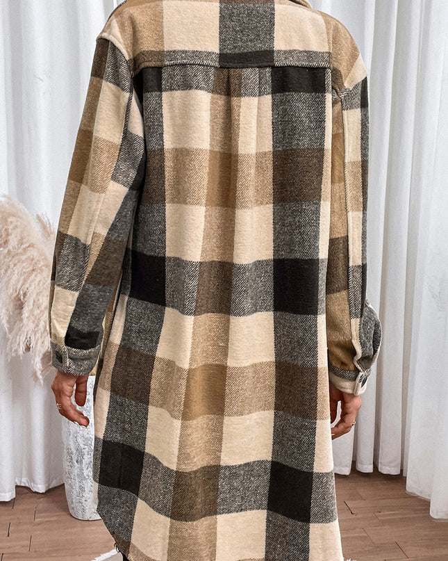 Plaid Button Down Longline Coat