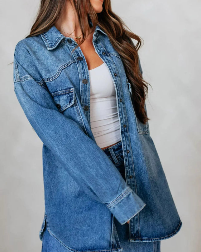 Snap Down Dropped Shoulder Denim Jacket