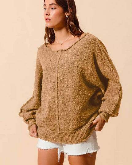 SO ME Loose Fit Exposed Seam Slouchy Boucle Sweater