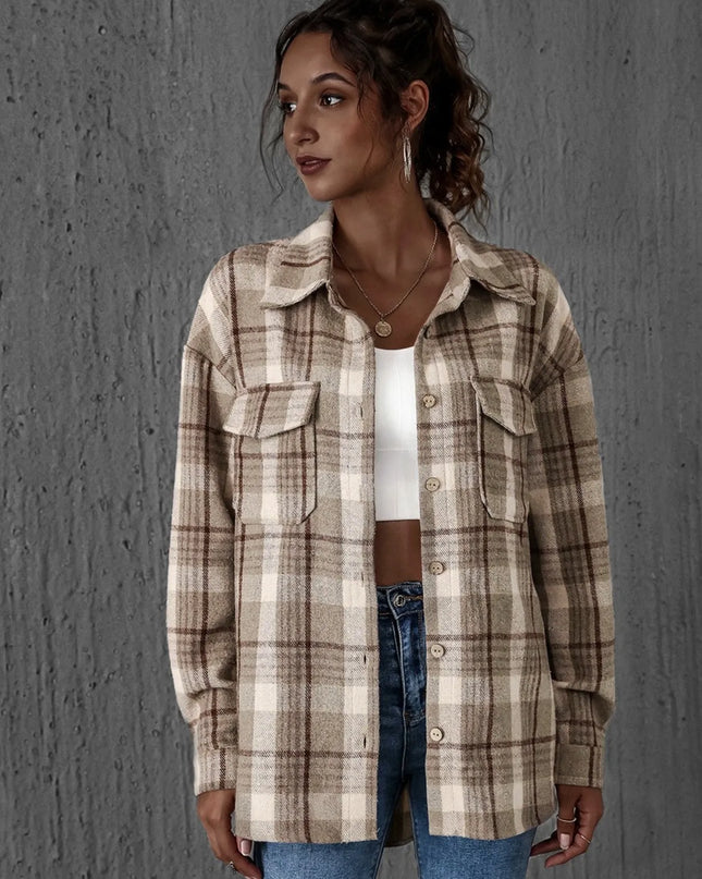 Plaid Button-Up Long Sleeve Shirt