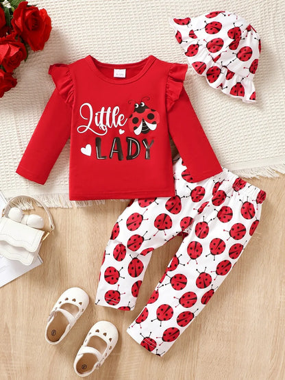 Children's Cartoon Top and Pants Set Red