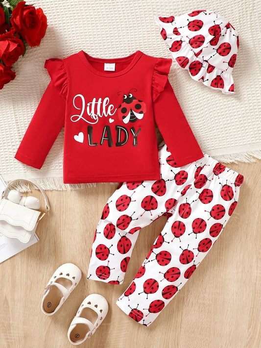 Children's Cartoon Top and Pants Set Red