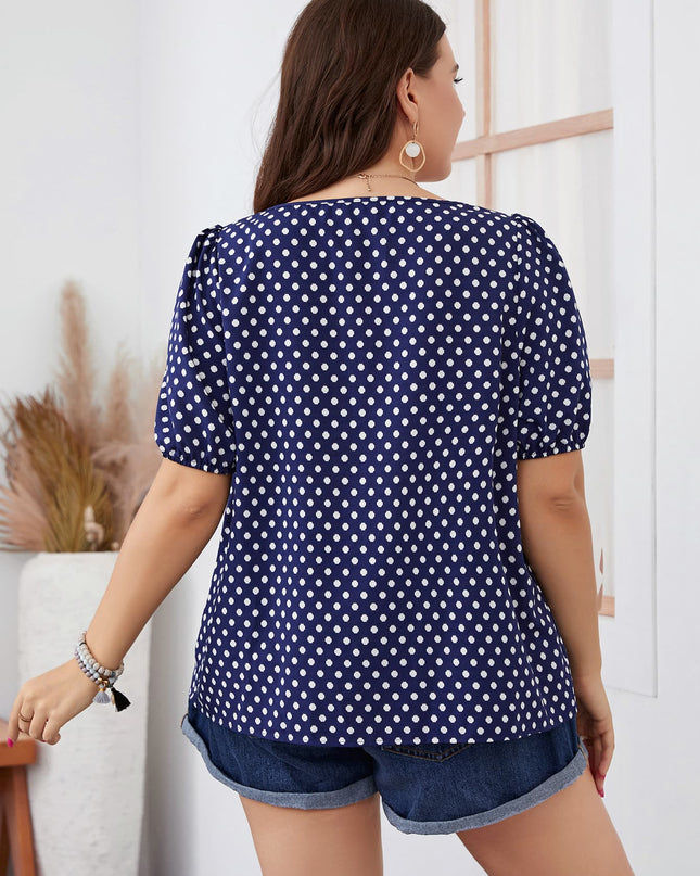 Honey Plus Size Polka Dot Square Neck Blouse