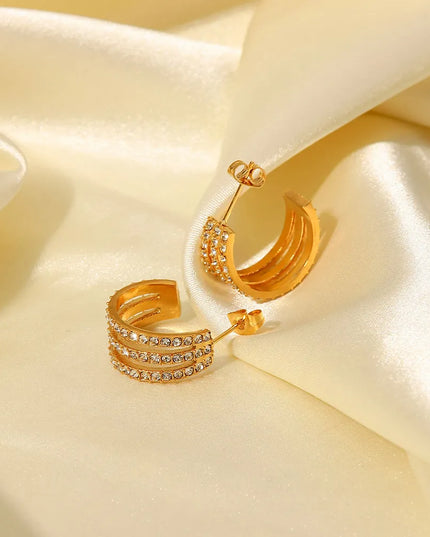 Stainless Steel Inlaid Zircon C-Hoop Earrings