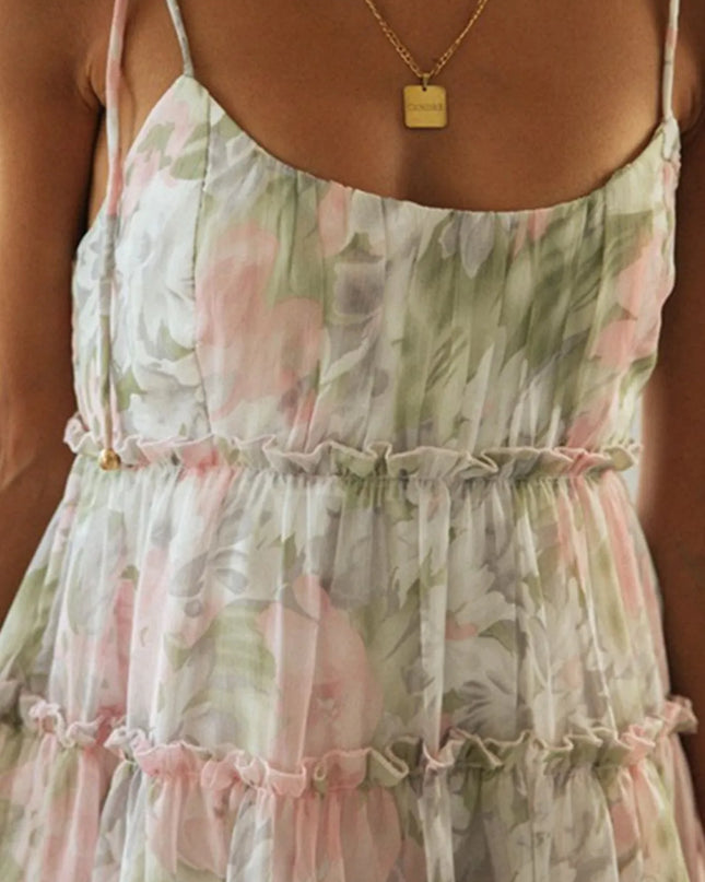 Frill Printed Square Neck Mini Cami Dress