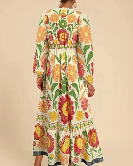 Floral Tie Waist Long Sleeve Dress