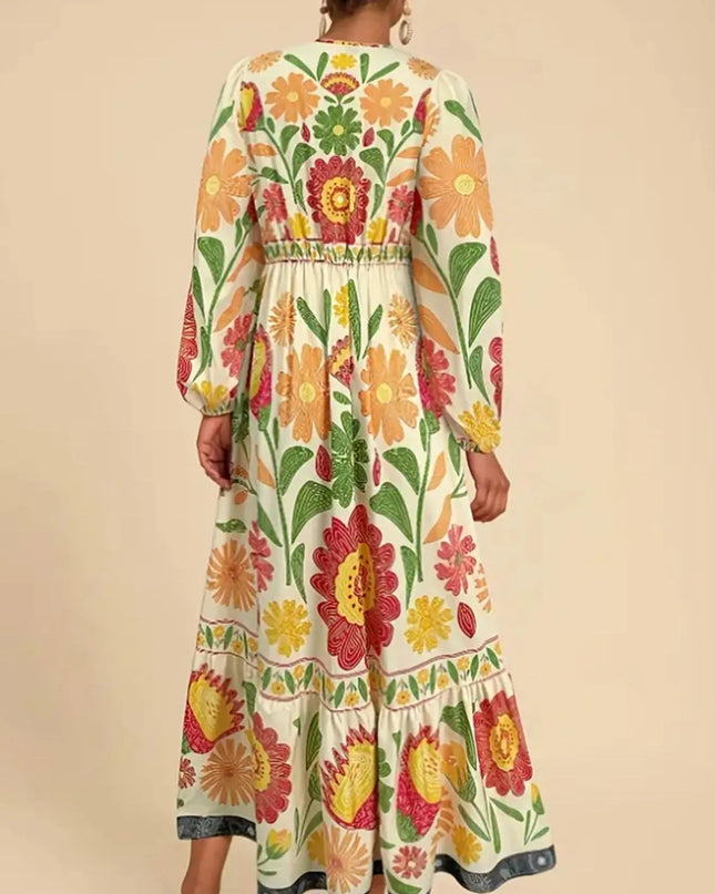 Floral Tie Waist Long Sleeve Dress